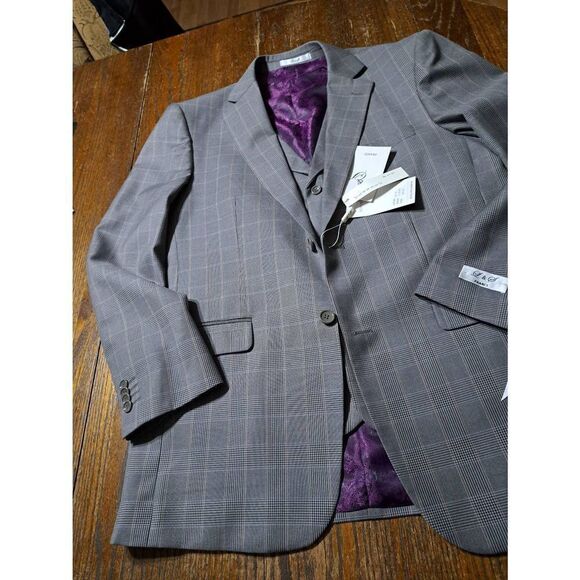 New 40R L&S France St Emanuel Classic Fit Grey Suit Jacket Coat and Vest NWT - Picture 5 of 11